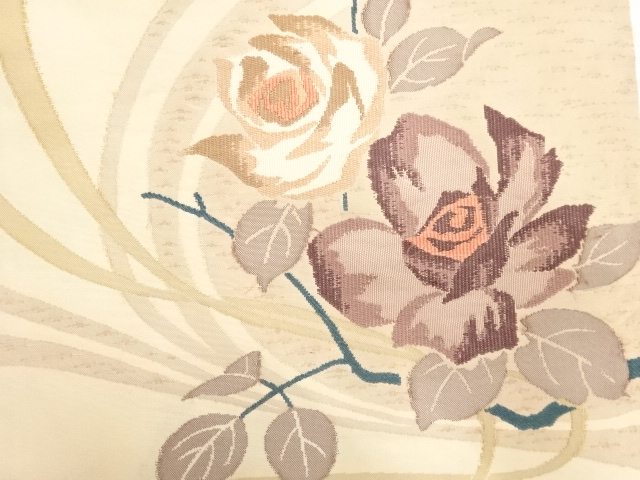 アンティーク　薔薇模様織り出し袋帯